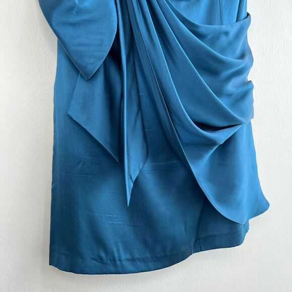 Melissa Sweet Women’s 4 100% Silk Cold Shoulder Wrap Surplice Mini Dress Blue - Picture 4 of 10